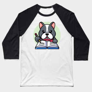 Cute dog writing on book with pencil cartoon Baseball T-Shirt